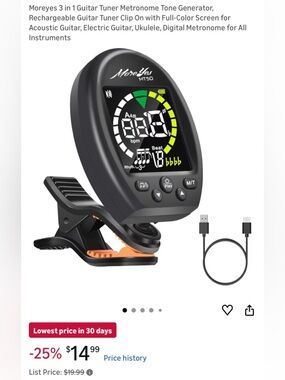 MoreYes MT50 Clip-On Guitar Tuner Metronome - Black/Orange